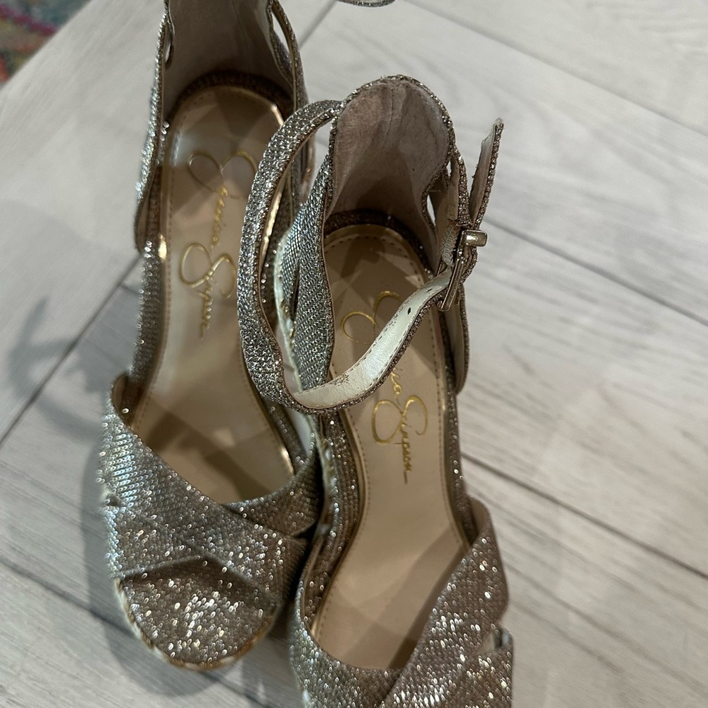 Jessica Simpson Silver Glitter Ankle-Strap Heels